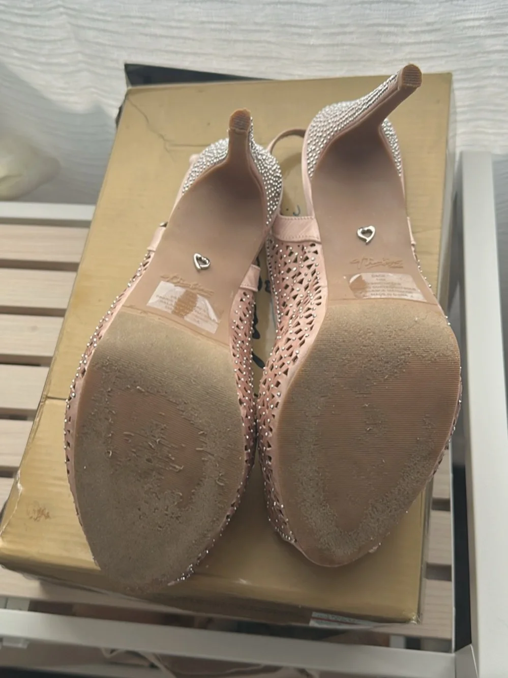 Thalia Sodi Blush Pink Peep-Toe Slingback Heels with Stud Accents